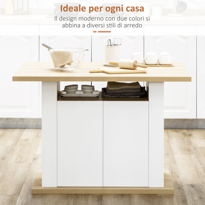Isola per Cucina 4-6 Persone con Armadietti e Ripiani Aperti 110x70x75,5 cm in Truciolato Bianco e color Legno