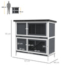 Conigliera a 2 Livelli con Rampa e 2 Vassoi Estraibili 97x44x91 cm in Legno di Abete e Bitume Grigio   