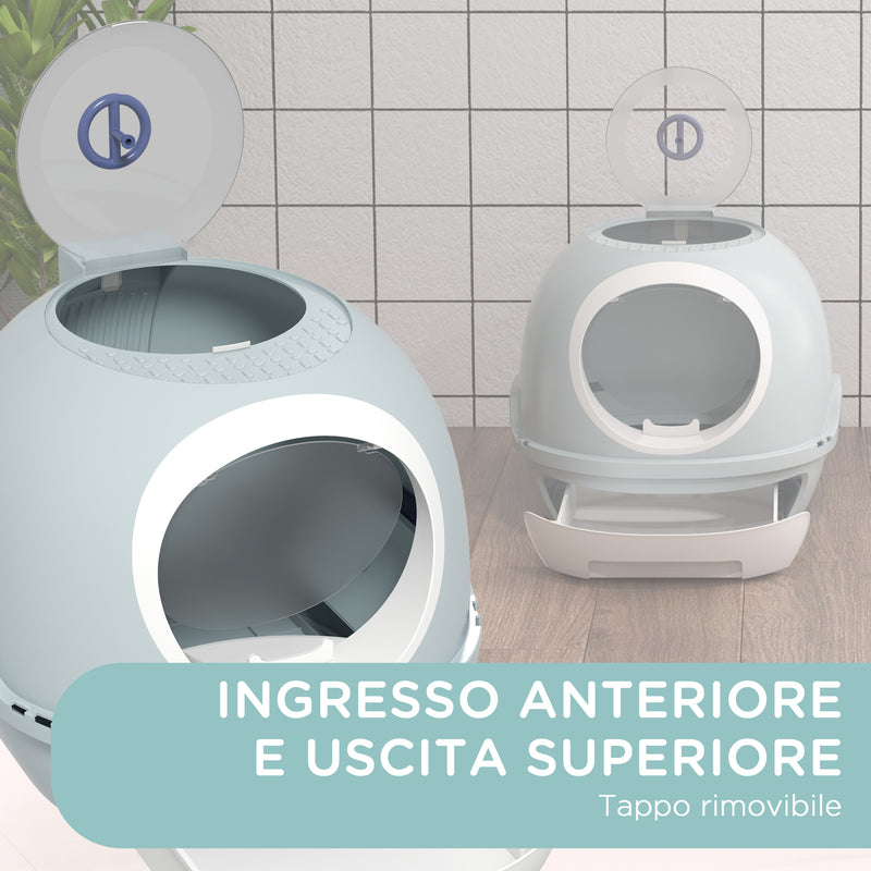 Toilette Chiusa per Gatti 47x55x44 cm con Vassoio Estraibile e Paletta Azzurro