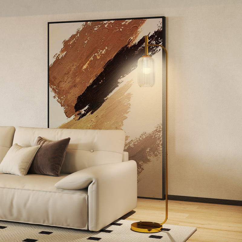 Lampada da Terra Paralume in Vetro E27 con Interruttore a Pedale Oro  