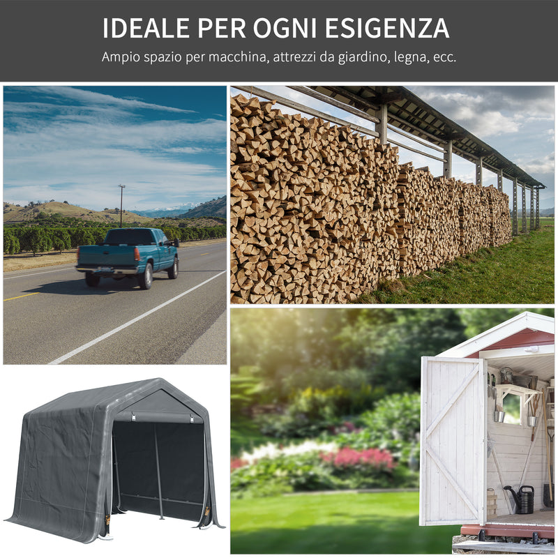 Tenda Garage 240x200x202 cm per Veicoli e Biciclette in Metallo e Tessuto PE Grigio Scuro  