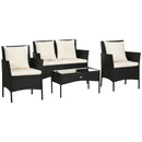 Set Salotto da Giardino Divano 2 Poltrone e Tavolino in Rattan PE Nero
