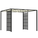 Pergola Gazebo da Giardino 295x295x210 cm Copertura Ondulata e Pannelli Laterali in Metallo Nero 