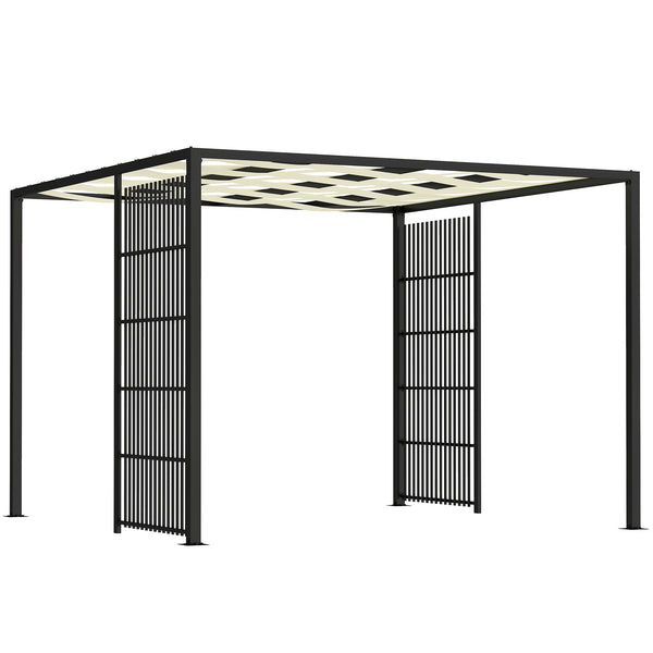 acquista Pergola Gazebo da Giardino 295x295x210 cm Copertura Ondulata e Pannelli Laterali in Metallo Nero