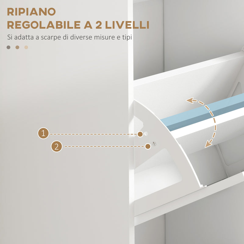 Scarpiera 3 Cassetti Ribaltabili e Regolabili 15 Paia di Scarpe 54x24x117,5 cm Bianco  