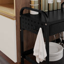 Carrello da Cucina con Cesto Cassetto Estraibile e 3 Ganci 61x32,6x58,5 cm in PP e Metallo Nero