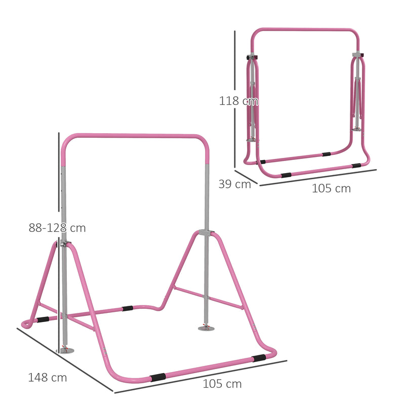 Barra Trazioni per Bambini Pieghevole Altezza Regolabile 88-128 cm in Acciaio Rosa  