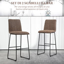 Set 2 Sgabelli da Bar con Poggiapiedi 44x50x109 cm in Pelle PU Marrone Scuro 