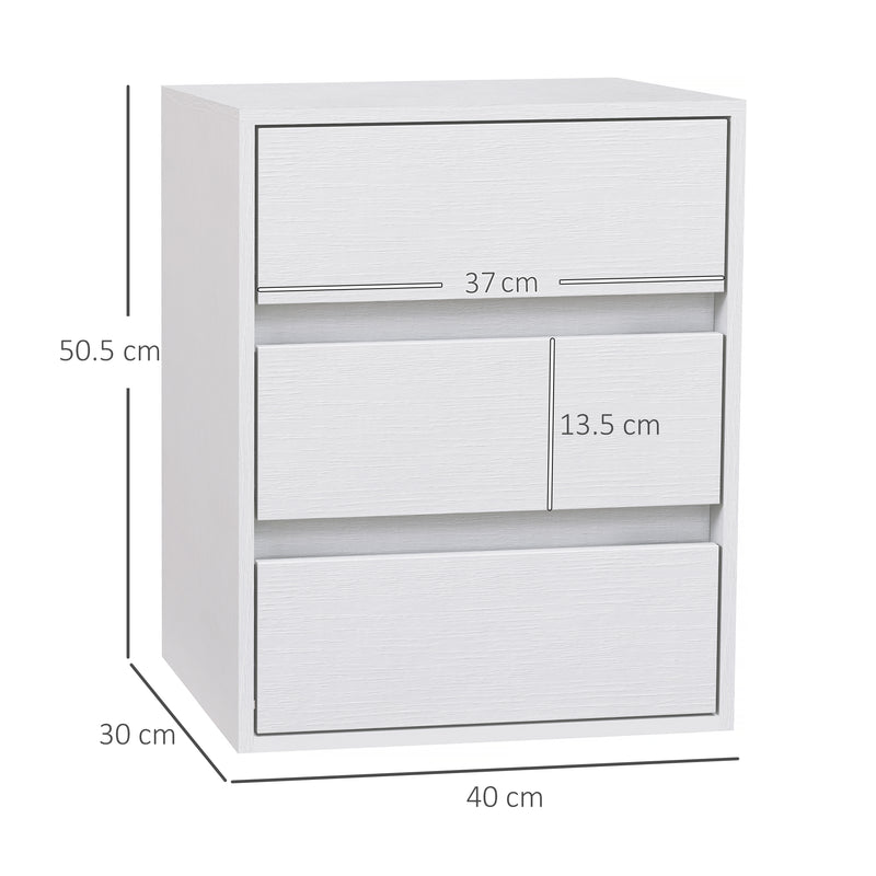 Cassettiera 3 Cassetti Moderna 40x30x50,5 cm in Legno Bianco    