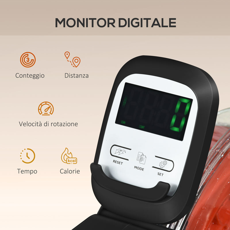 Vogatore ad Acqua Pieghevole 6 Livelli di Resistenza 190x50x65 cm Nero e Rosso  