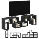Mobile TV Modulabile 75" Max 134-180x30,5x44 cm con 2 Ripiani a L e Mensola Rettangolare in Legno Nero   