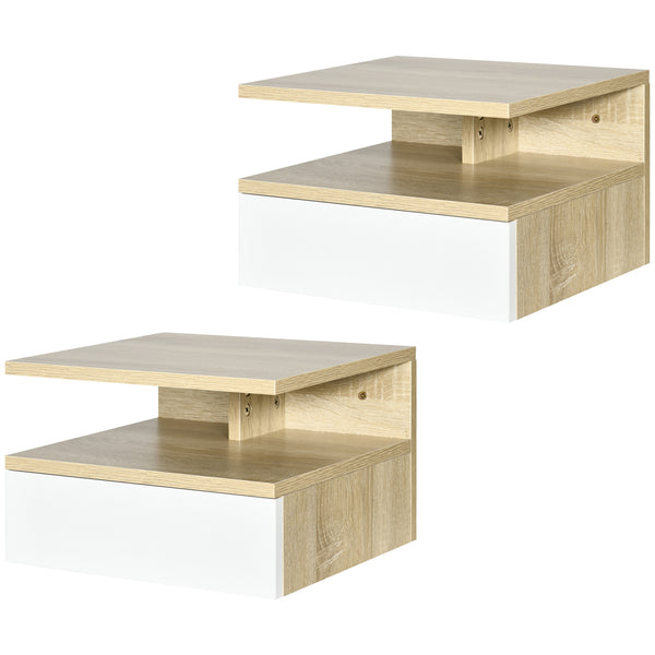 Set da 2 Comodini Sospesi con Cassetto e Ripiano Superiore 35x32x22,5 cm in Legno Bianco e Rovere online