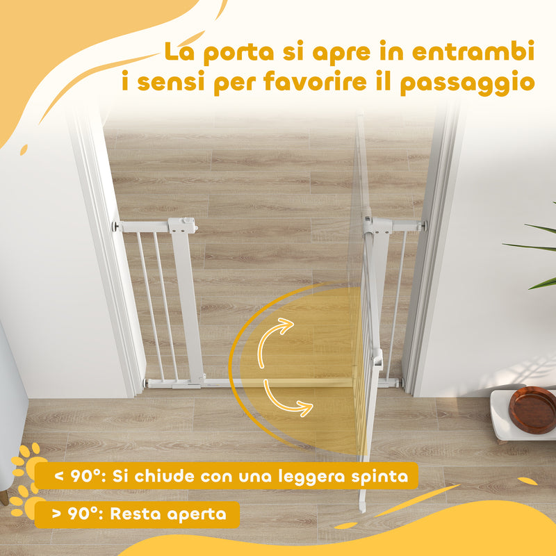 Cancelletto di Sicurezza con Estensioni 76-104 cm e Porta per Gatti Bianco   
