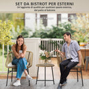 Set da Giardino 3 Pezzi 2 Sedie e Tavolino con Piano in Vetro in Rattan PE Legno Naturale  Beige e Nero   