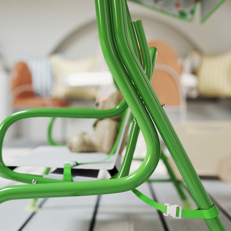 Dondolo per Bambini da Giardino a 2 Posti 112x75x120 cm a 2 Posti con Cinture di Sicurezza Verde   