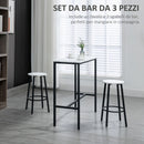 Set Tavolo con 2 Sgabelli in Truciolato MDF e Acciaio Bianco e Nero
