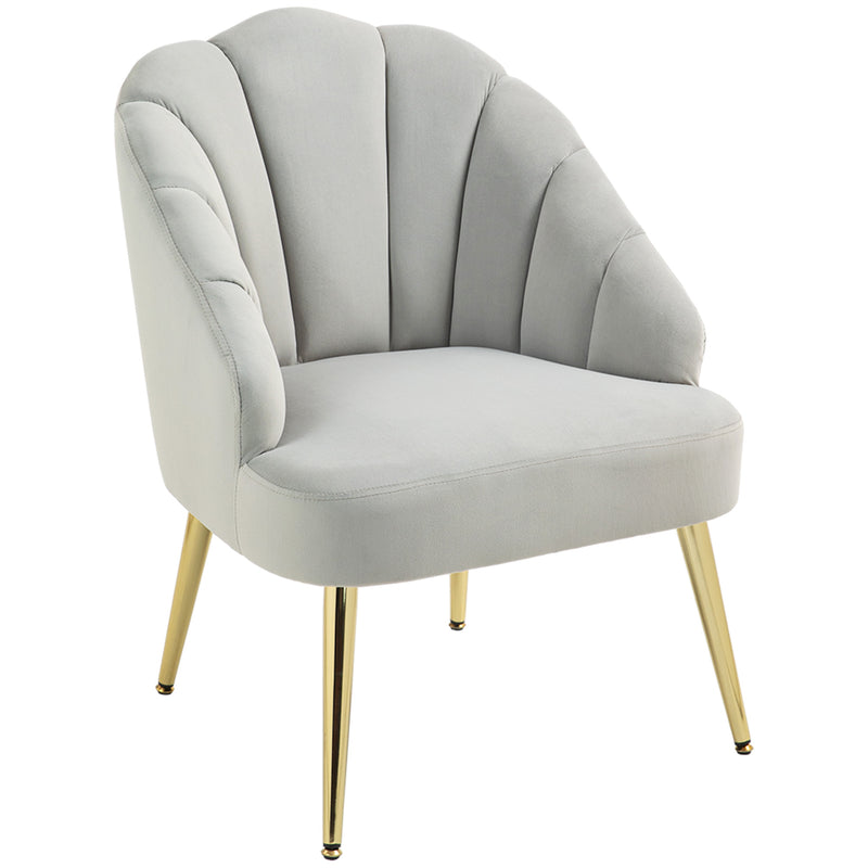 Poltrona da Salotto Imbottita a Conchiglia Stile Art Decò in Velluto Grigio 