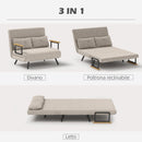 Divano Letto con Schienale Reclinabile e 2 Cuscini in Tessuto Effetto Velluto Bianco Crema  