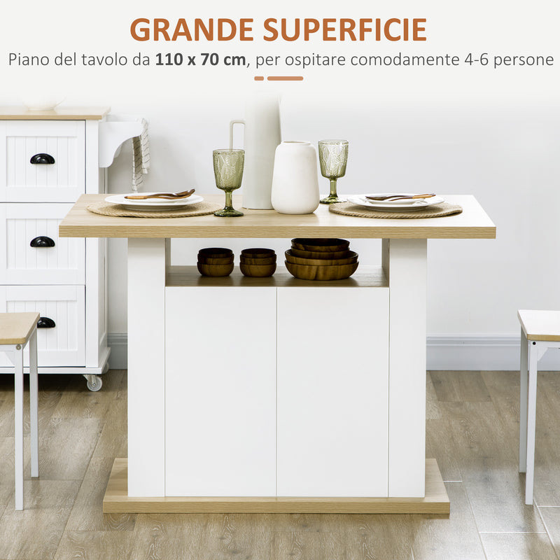 Isola per Cucina 4-6 Persone con Armadietti e Ripiani Aperti 110x70x75,5 cm in Truciolato Bianco e color Legno