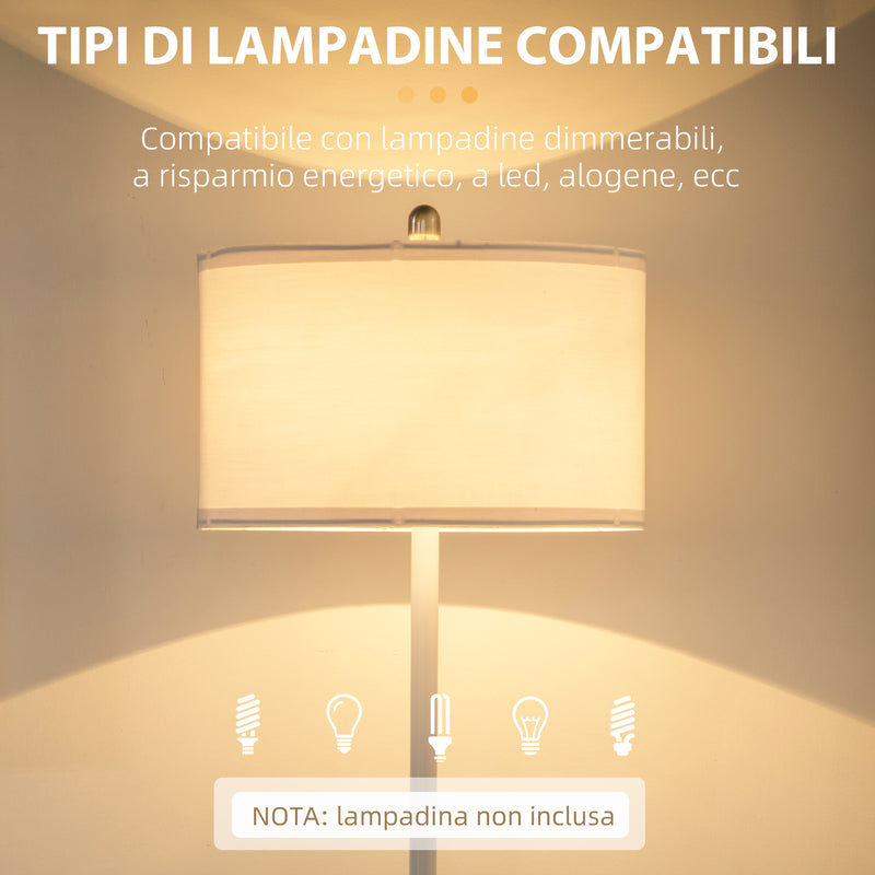Lampada da Terra a Piantana Ø40x163 cm con 2 Mensole e Paralume in Tessuto Bianco