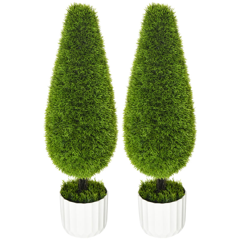 Set 2 Piante Cipresso Artificiali H90 Cm con Vaso Ø12x16 cm Verde e Bianco