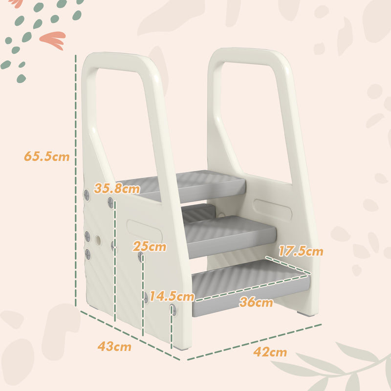 Scaletta per Bambini  3 Gradini in HDPE 43x42x65,5 cm Grigio e Bianco Crema  