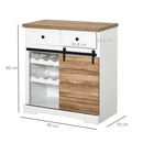 Mobile da Cucina Rustico con 2 Cassetti Ripiani e Portabottiglie 80x39x86 cm in Legno e Metallo Bianco