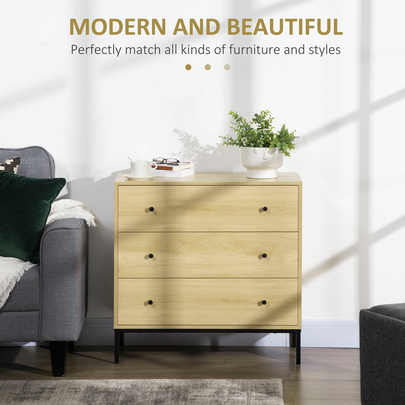 Cassettiera 3 Cassetti 80x40x78 cm in Acciaio e Legno Naturale