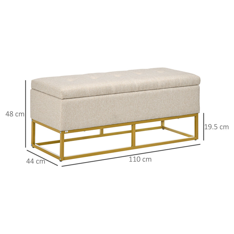 Panca Fondo Letto 110x44x48 cm con Contenitore in Poliestere Trapuntata Beige