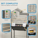 Gabbia per Uccelli con Piedistallo 46x36x120 cm Ruote Girevoli Ripiano e Accessori Nero   