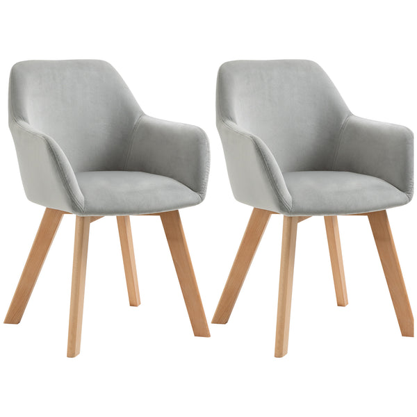 Set 2 Sedie Imbottite 54x57x80 cm in Velluto e Legno Grigio acquista
