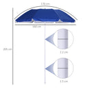 Ombrellone da Giardino Ø160x205  cm Spiaggia Inclinabile in Acciaio e Poliestere Blu