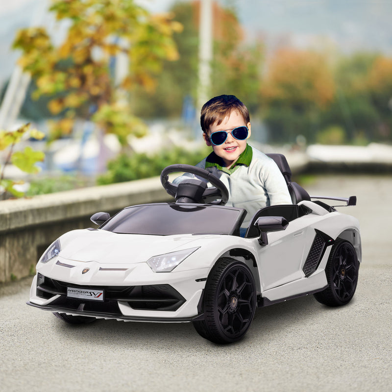 Macchina Elettrica per Bambini 12V con Licenza Lamborghini Aventador SVJ Roadster Bianco