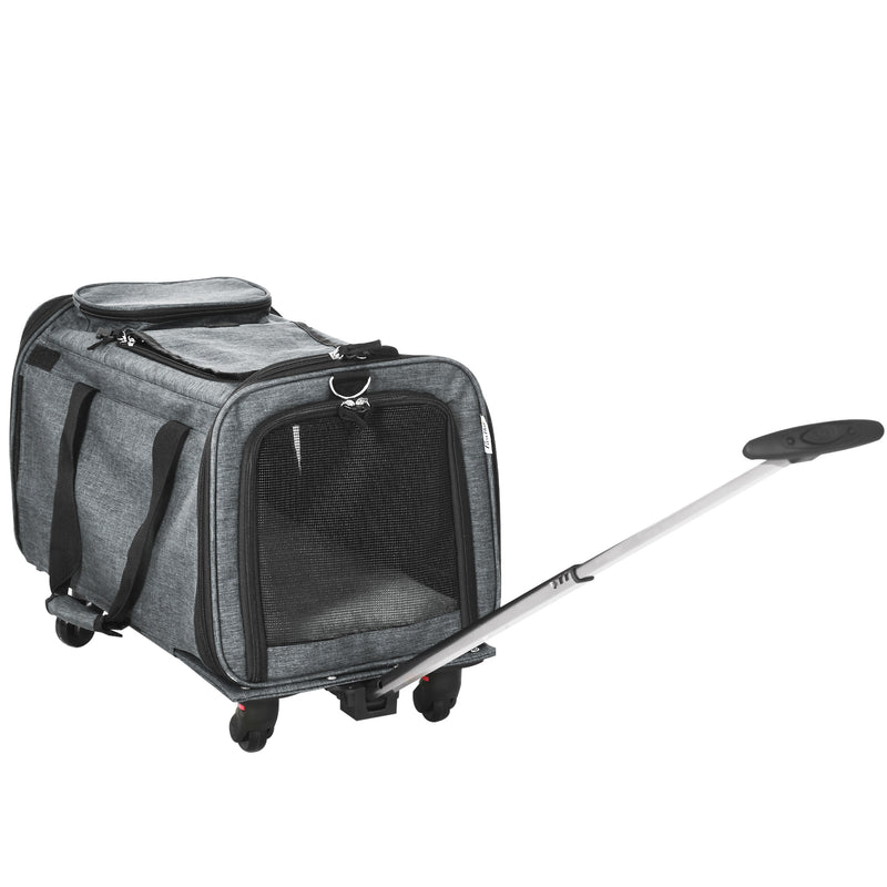 Trasportino per Cani e Gatti 4 in 1 Pieghevole 50x31x37 cm con Maniglia Telescopica Grigio