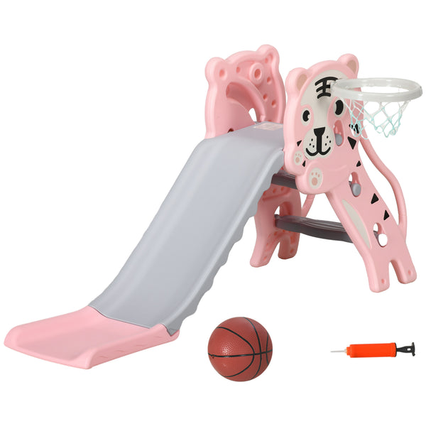 sconto Scivolo per Bambini 18-36 Mesi 133x60x70 cm con Canestro da Basket Rosa e Grigio