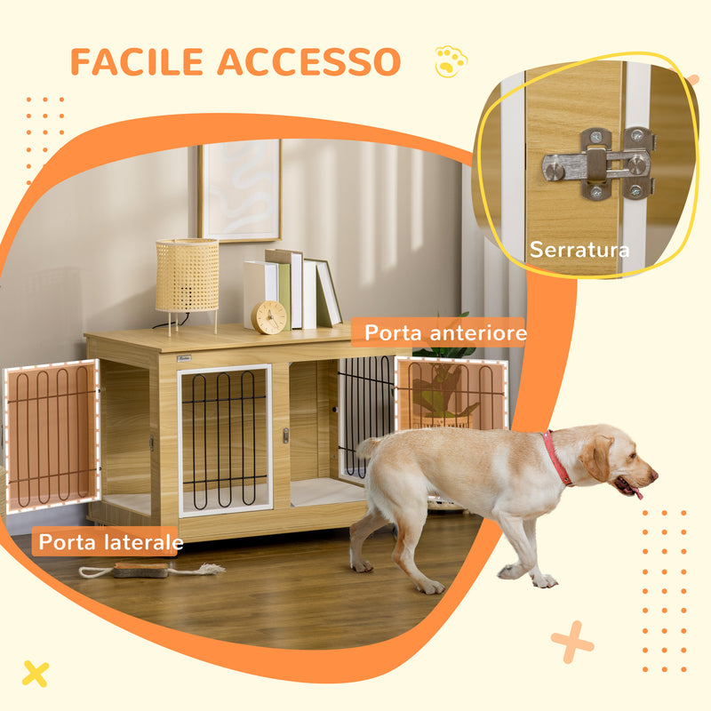 Casetta per Cani Taglia Media e Grande 90x58x65 cm con 2 Porte Bloccabili Rovere   