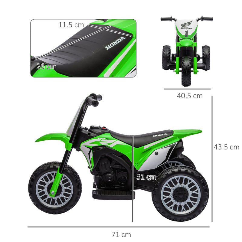 Moto Elettrica per Bambini 3 Ruote 6V con Licenza Honda CRF450RL Verde