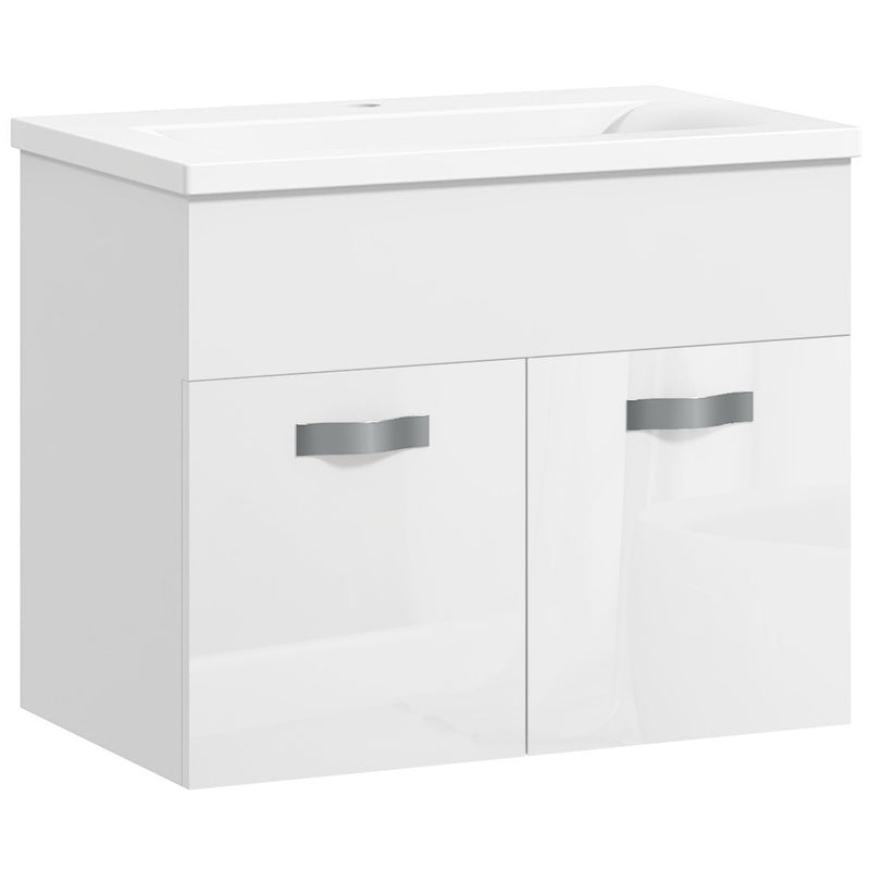 Mobile da Bagno Sospeso con Lavabo in Ceramica 61x40x50 cm Bianco Lucido  