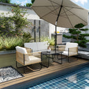 Set 4 Pezzi da Esterno Divanetto 2 Poltrone e Tavolino Basso con Piano in Vetro in Rattan Bianco Crema   