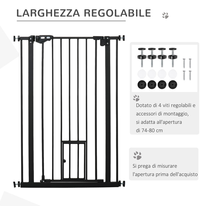 Cancelletto di Sicurezza Alto con Porta Piccola e Chiusura Automatica 74-80x104 cm Nero 