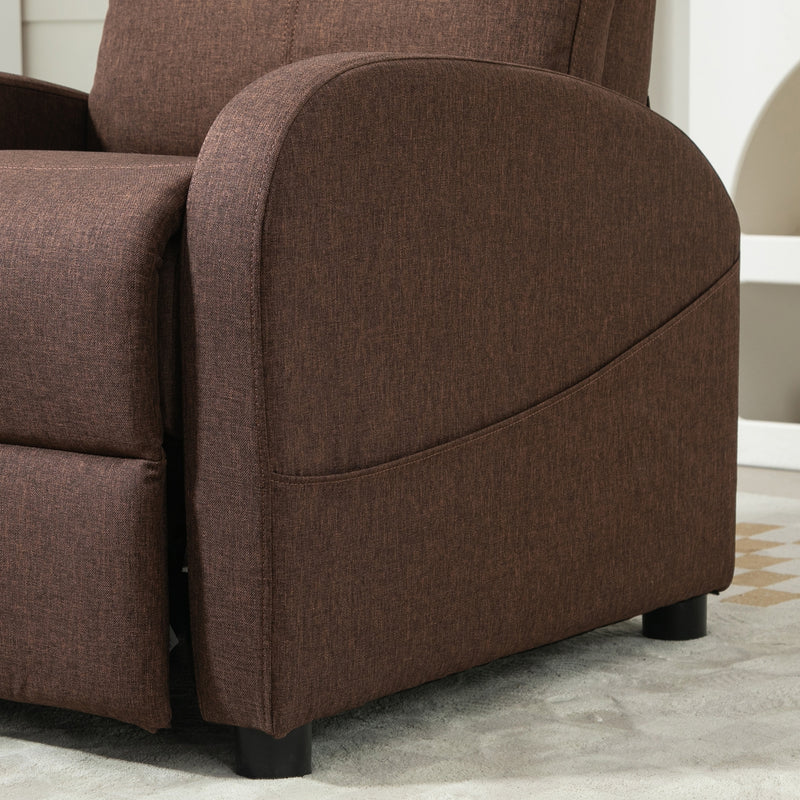 Poltrona Reclinabile con Poggiapiedi in Tessuto Effetto Lino Marrone  