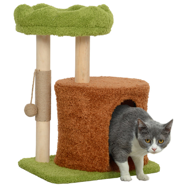 Albero Tiragraffi per Gatti con Casetta Lettino e Gioco 44x33x61 cm in Legno e Peluche Verde prezzo
