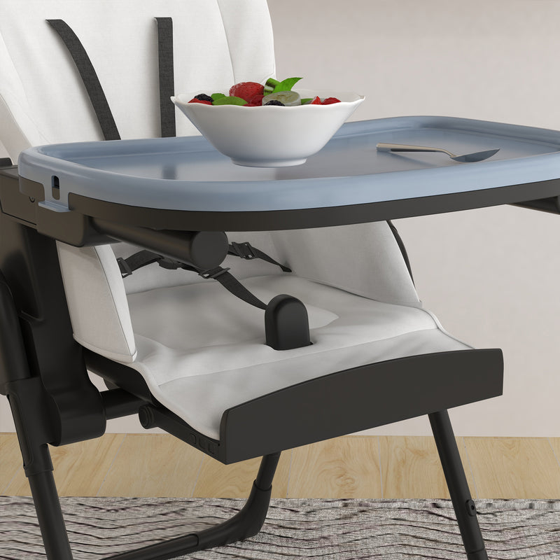 Seggiolone Pappa Pieghevole per Bambini 70x53x107 cm Altezza Regolabile e Schienale Inclinabile Nero e Bianco