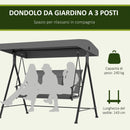 Dondolo da Giardino 3 Posti 195x118x170 cm con Tettuccio Parasole Regolabile Grigio Scuro  