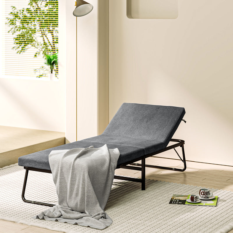 Letto Singolo Brandina Pieghevole 180x70x38 cm Materasso in Tessuto Effetto Lino Grigio   