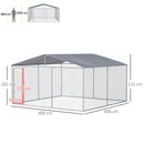Gabbia Kennel per Cani da Esterno 400x400x232 cm in Metallo e Tetto in Tessuto Oxford Argento