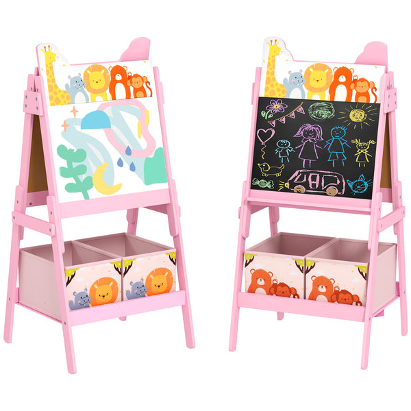 online Lavagna Bianca e Nera per Bambini con Cavalletto e Cestini Contenitori 53,5x49x113 cm in Legno Rosa
