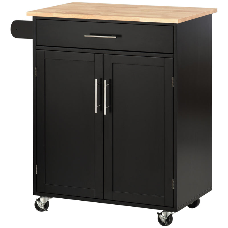 Carrello da Cucina 83x45x91,5 cm con Cassetto e Armadietto 2 Ante Ruote e Barra Laterale Nero