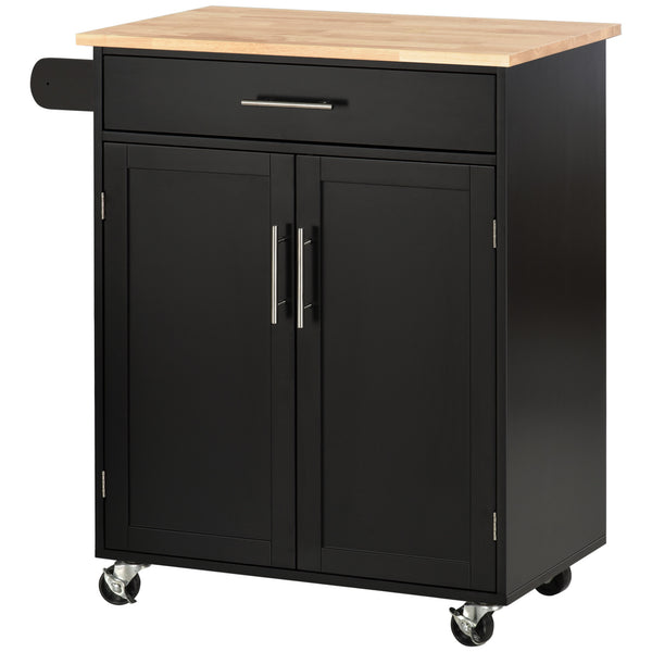 Carrello da Cucina 83x45x91,5 cm con Cassetto e Armadietto 2 Ante Ruote e Barra Laterale Nero acquista