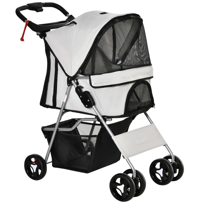 Passeggino per Cani Pieghevole con 3 Reti e Cerniera 75x46x94 cm in Ferro e Tessuto Oxford Grigio
